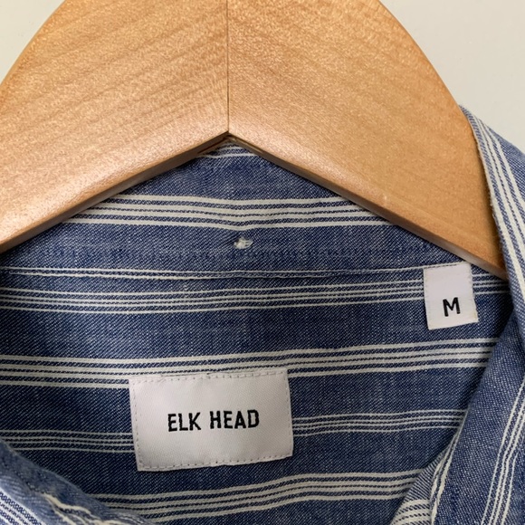 Men’s Blue Striped Cotton Linen Blend Short Sleeved Buttoned Down Shirt SZ M - Picture 3 of 4